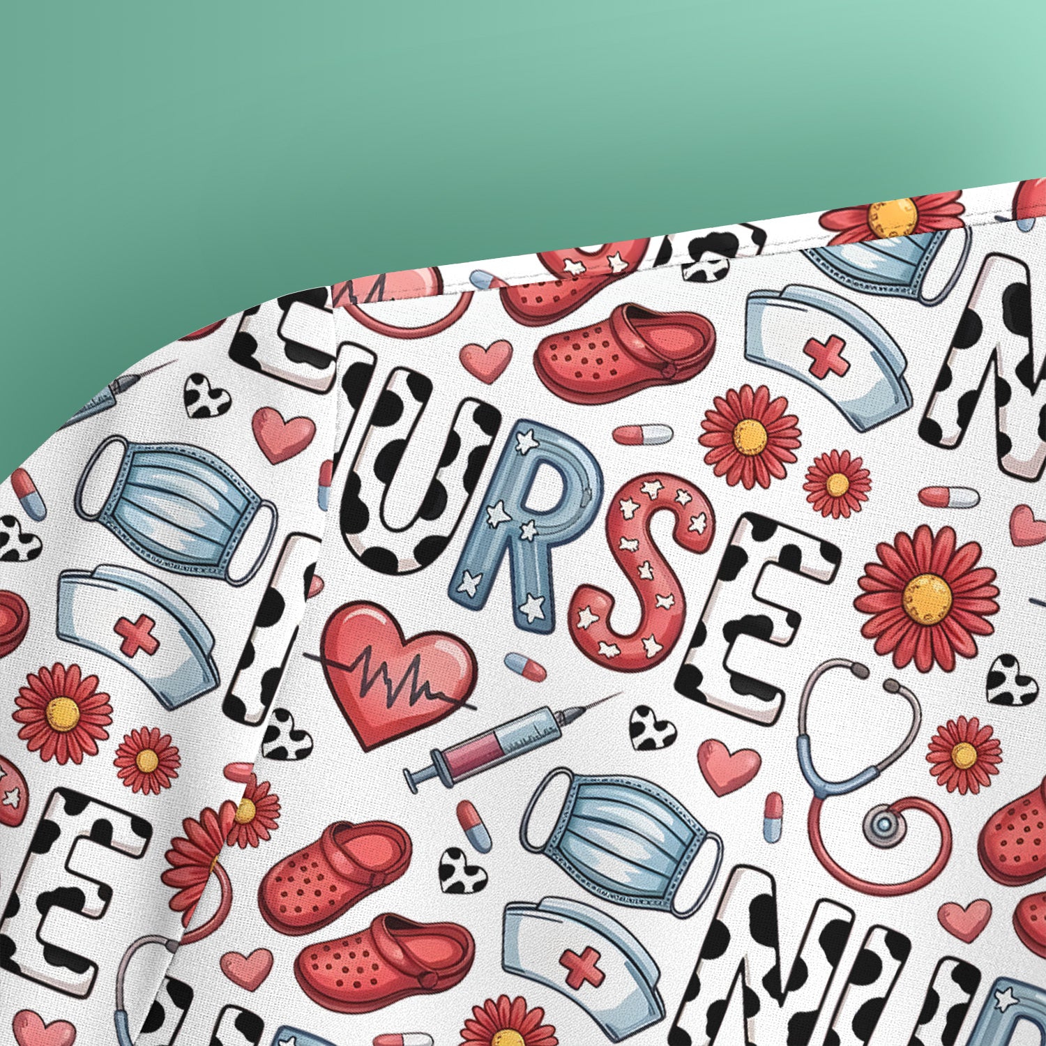 Cute Nurse Medical Icon Pattern Scrub Top, Comfortable Scrubs for Nurses