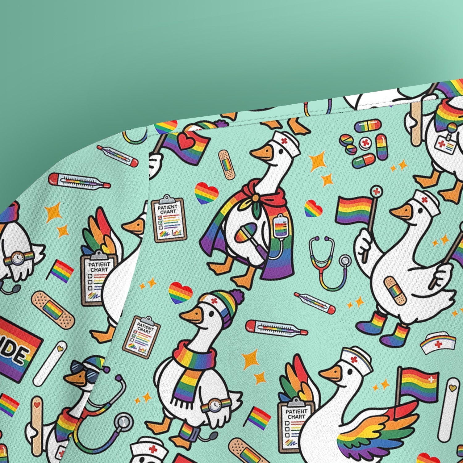 LGBT Pride Nurse Duck Pattern Scrub Top, Breathable Fabrics Nursing Uniform