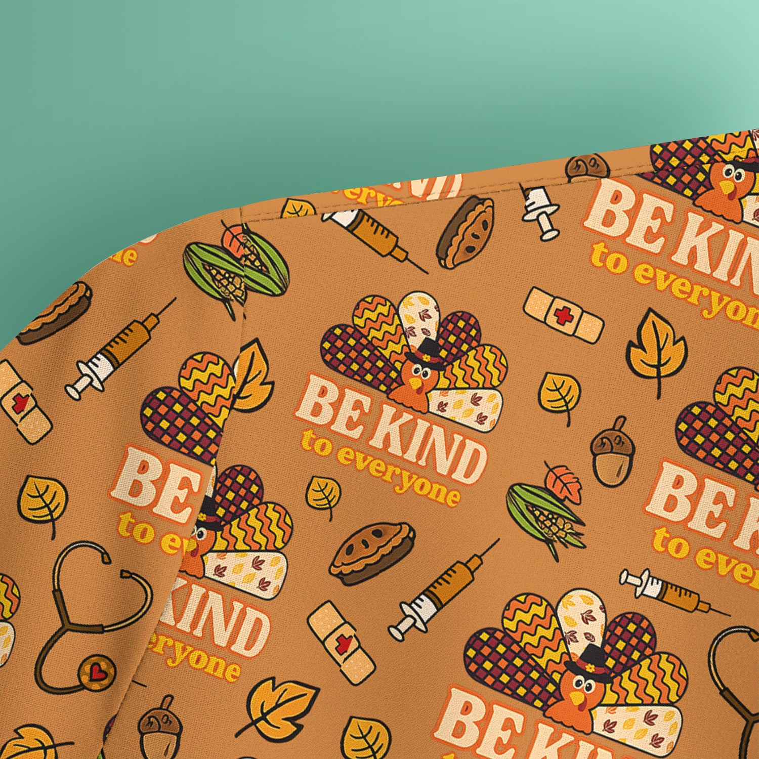 Thanksgiving Be Kind Scrub Set – Fall Nurse Shirt with Heart and Leaf Pattern – Cute Autumn Medical Uniform for Healthcare Staff