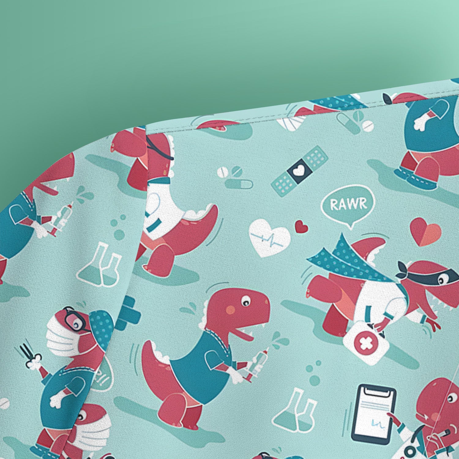 Cute Dinosaur Doctor Medical Pattern Scrub Top, Breathable Fabrics Nursing Uniform