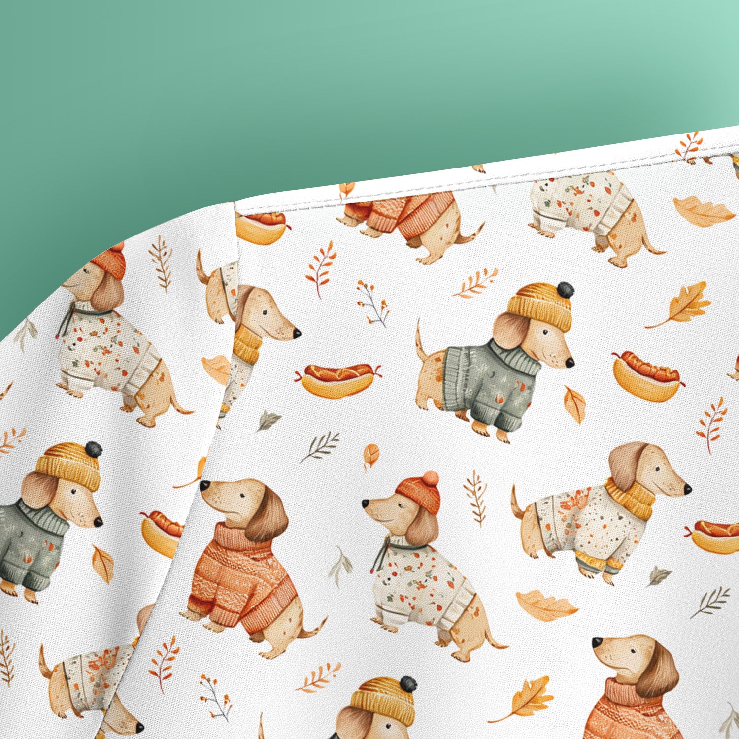 Autumn Dachshund Dog Sweater Print Scrub Top, Comfortable Scrubs for Nurses