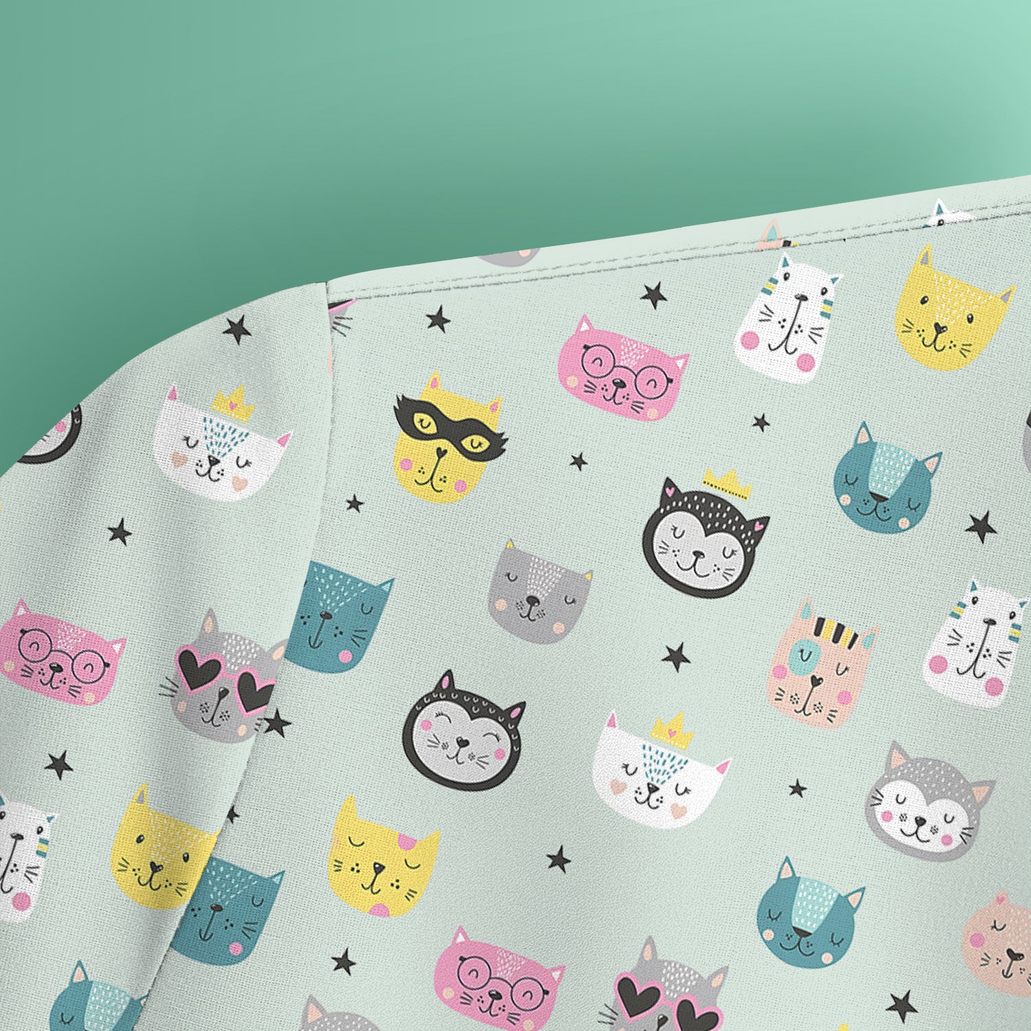 Cute Colorful Cat Pattern Scrub Top, Comfortable Scrubs for Nurses