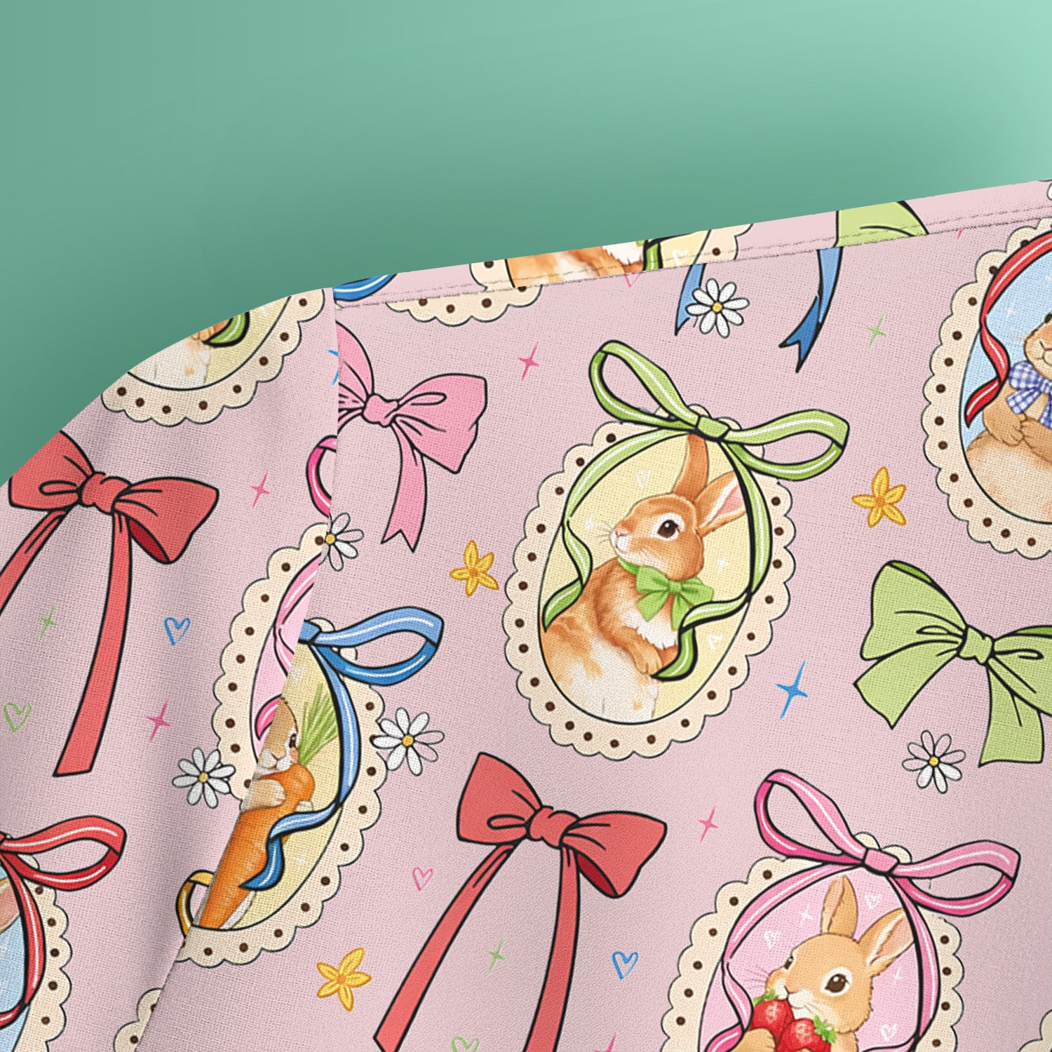 Cute Easter Bunny Cameo Colorful Bow Pattern Scrub Top, Breathable Fabrics Nursing Uniform
