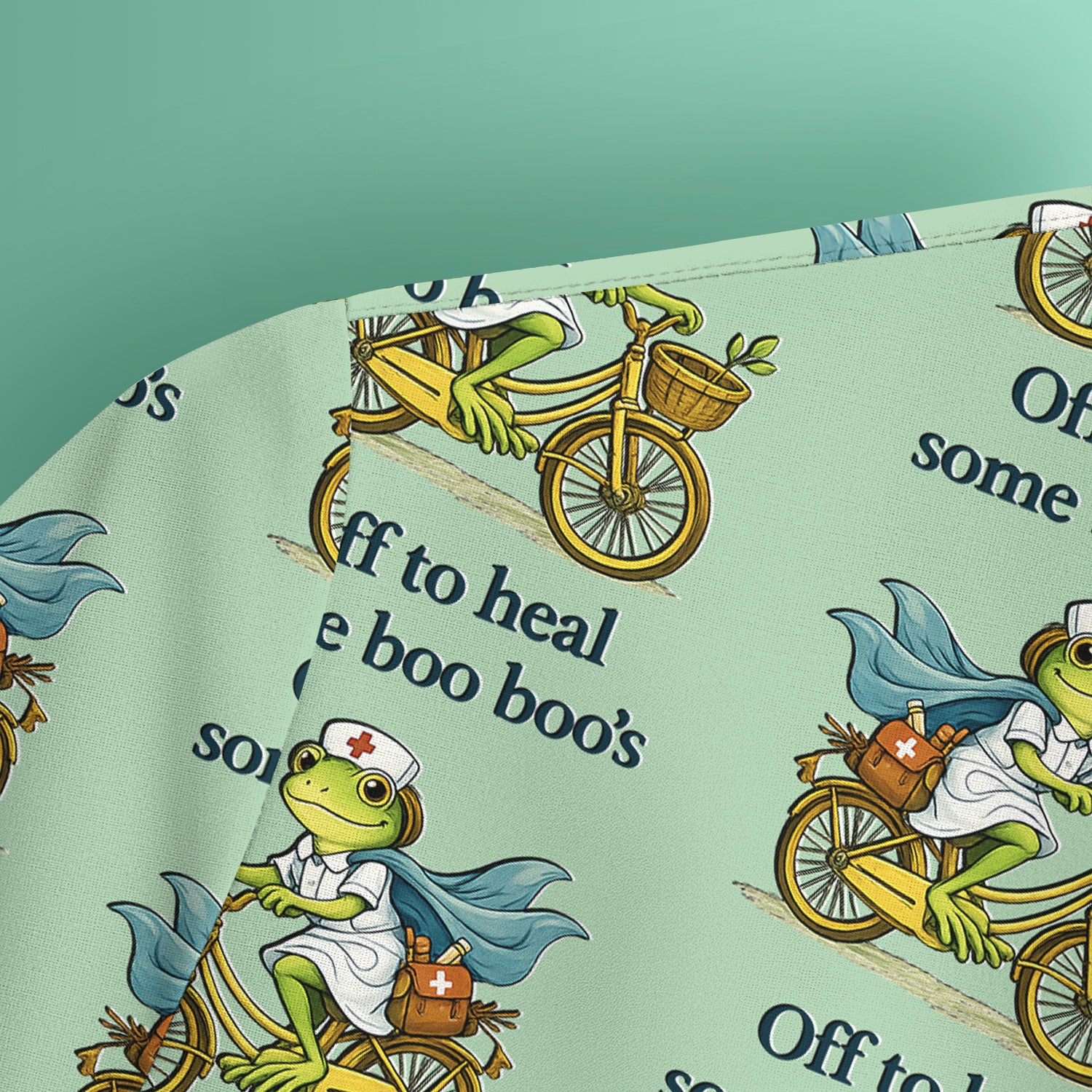 Funny Frog Nurse Cycling Pattern Scrub Top, Comfortable Scrubs for Nurses