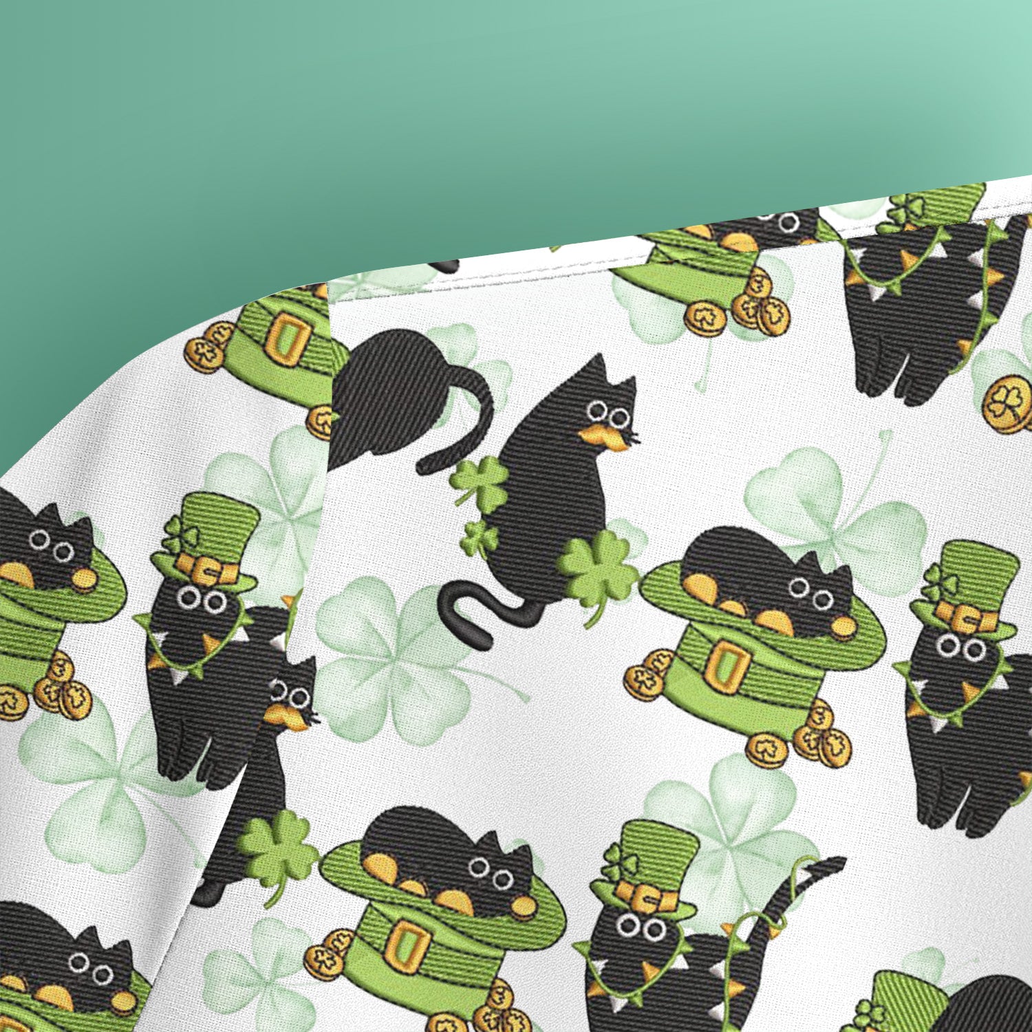 St. Patrick Black Cat Clover Print Nurse Scrub Top, Comfortable Scrubs for Nurses