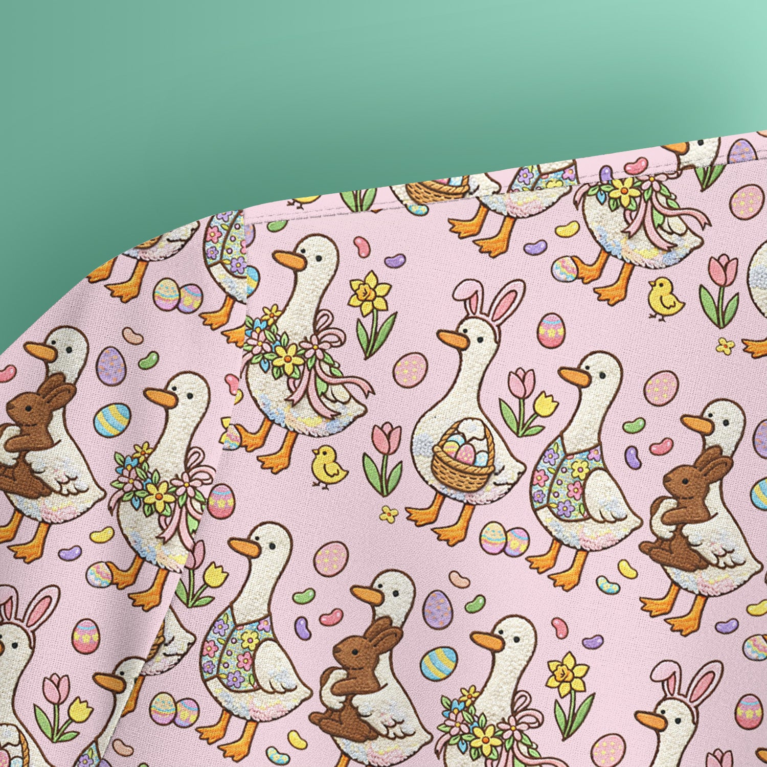 Easter Theme Duck and Bunny Egg Floral Print Scrub Top, Comfortable Scrubs for Nurses