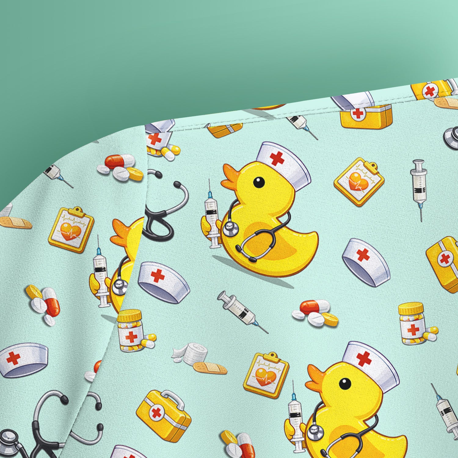 Playful Medical Duck Print Nurse Scrub Top, Comfortable Scrubs for Nurses