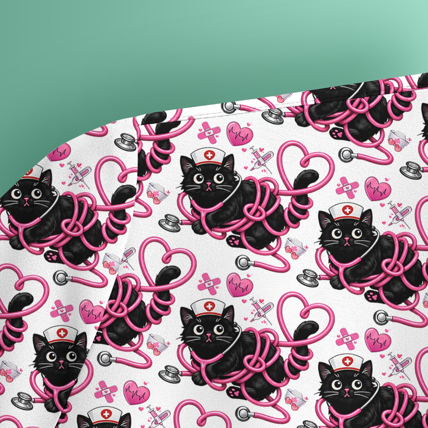 Valentine Cute Cat Nurse Heart Print Scrub Top, Comfortable Scrubs for Nurses