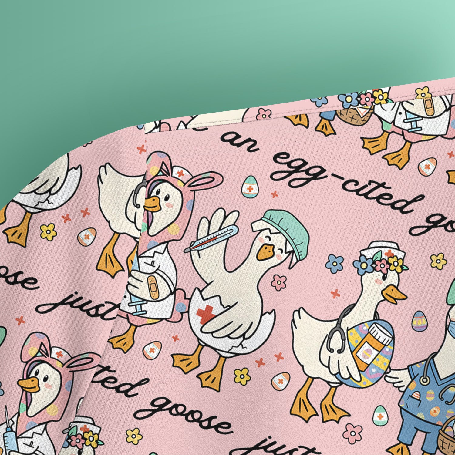 Funny Easter Nurse Goose Pattern Scrub Top, Comfortable Scrubs for Nurses