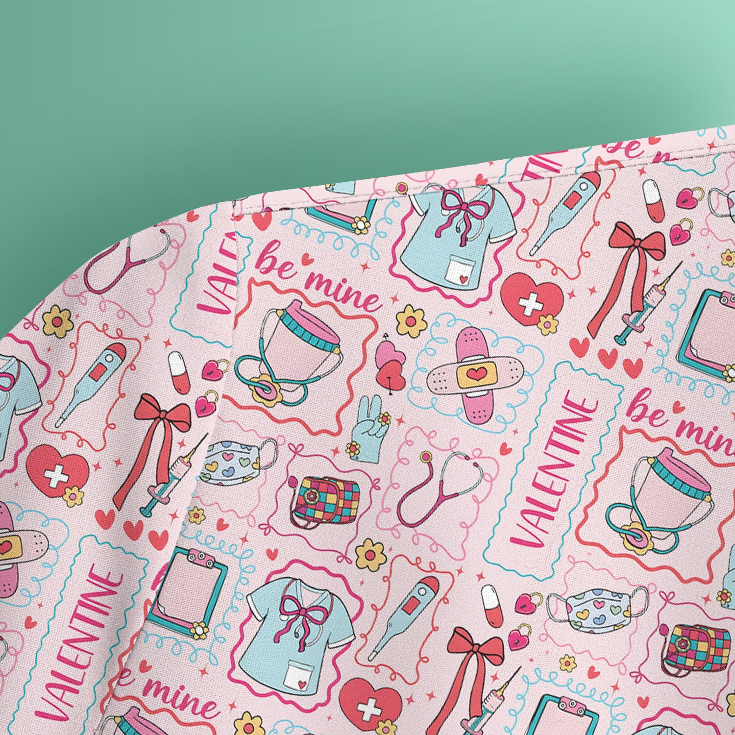 Valentine Medical Hearts Bandages Syringes Scrub Top, Comfortable Scrubs for Nurses