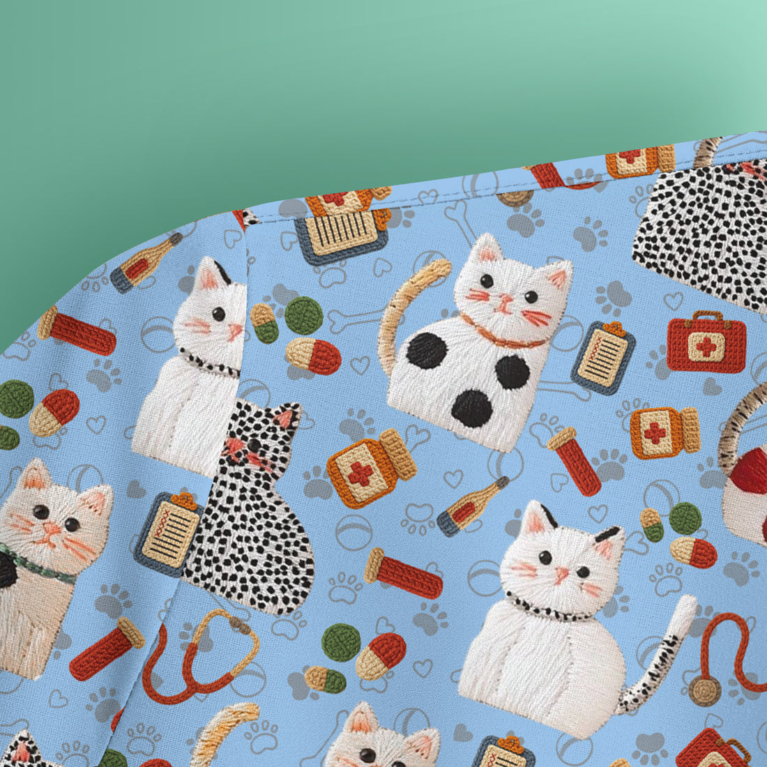Cute Cat Scrub Set – Funny Veterinary Pattern Medical Shirt – Pet Lover Uniform For RN, LPN, CNA, and Vet Staff