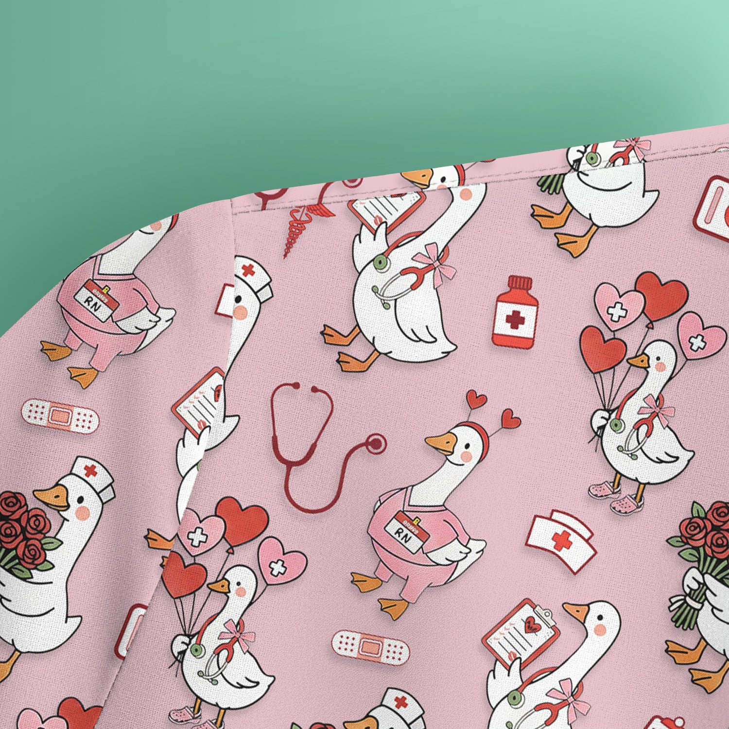 Cute Goose Nurse Medical Pattern Scrub Top, Comfortable Scrubs for Nurses