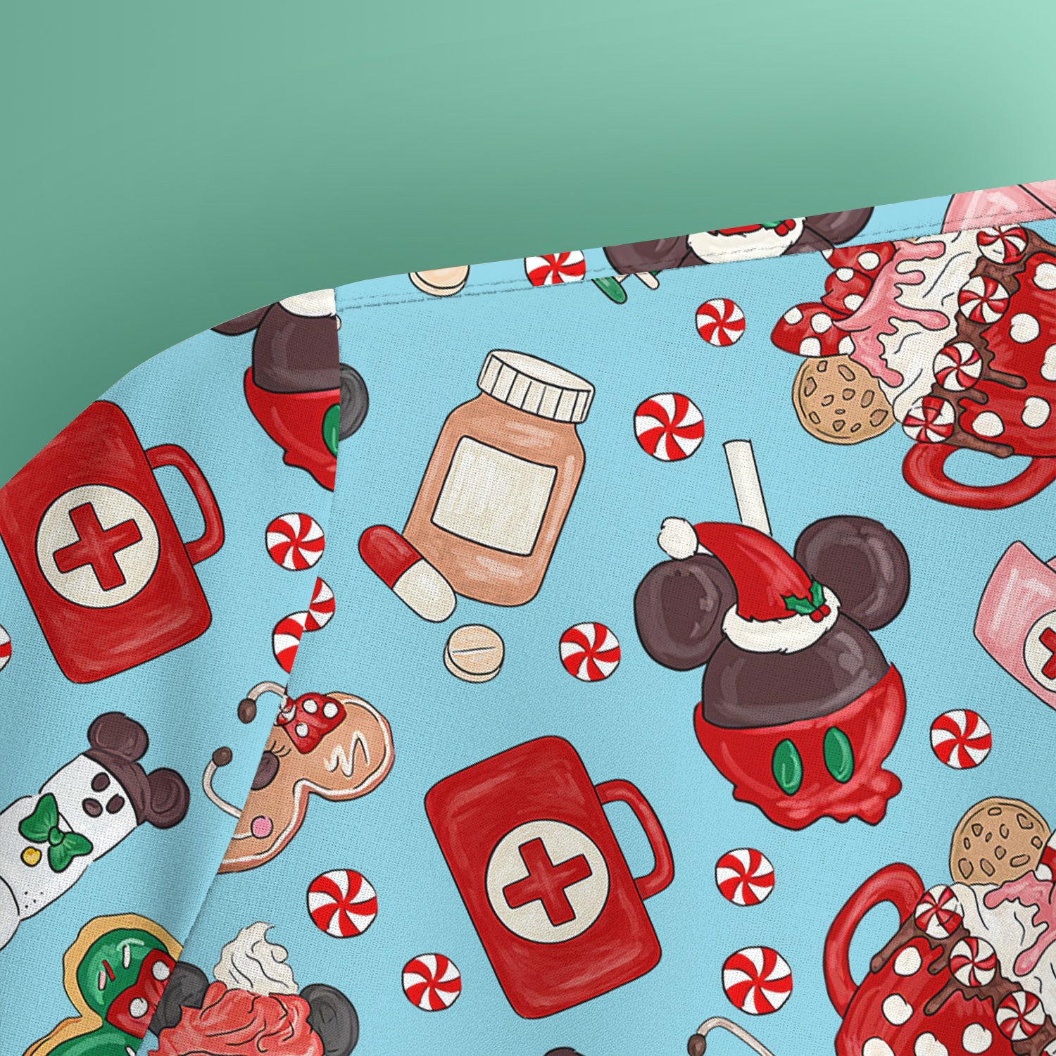 Christmas Scrub Top for Nurses - Cute Gingerbread Cupcake Candy Medical Shirt - Xmas Holiday Uniform for Women RN CNA LPN
