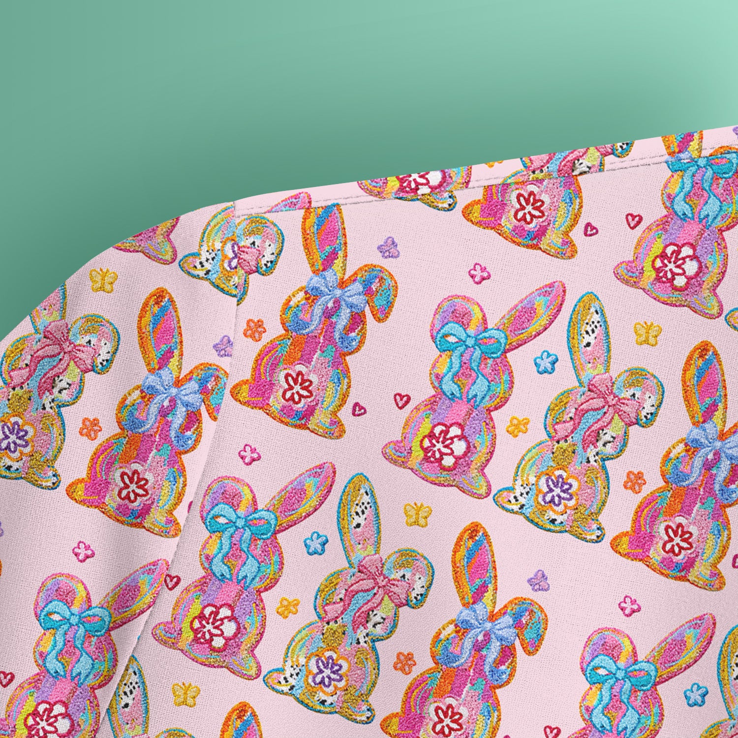 Cute Pastel Bunny Floral Pattern Scrub Top, Comfortable Scrubs for Nurses, Easter