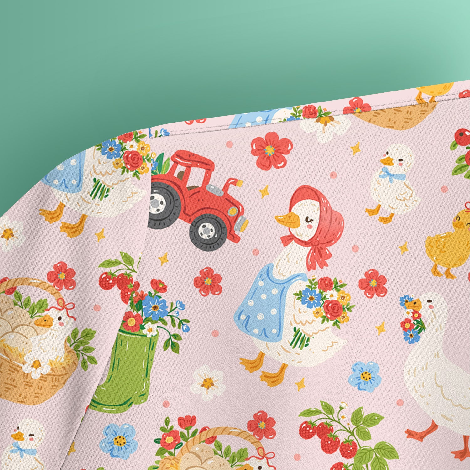 Farm Duck Chicken Tractor Flower Basket Scrub Top, Breathable Fabrics Nursing Uniform