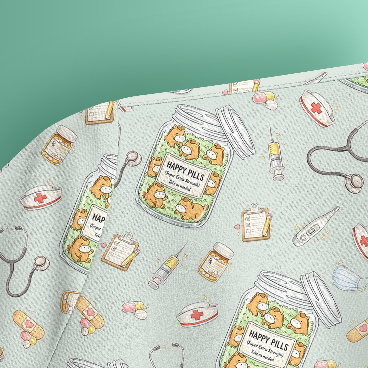 Happy Pills Horse Medical Print Nurse Scrub Top, Comfortable Scrubs for Nurses
