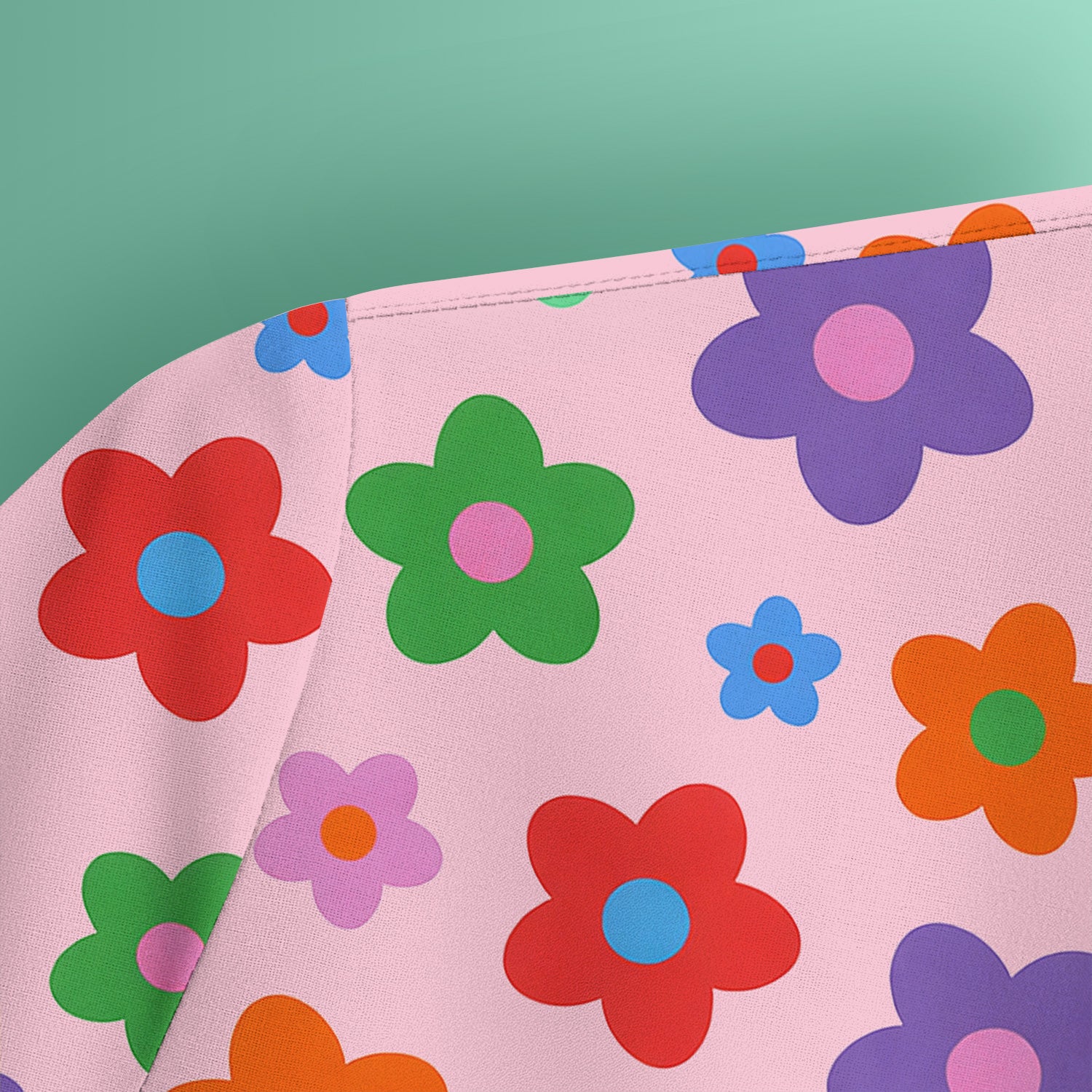 Colorful Retro Flower Pattern Print Scrub Top, Breathable Fabrics Nursing Uniform
