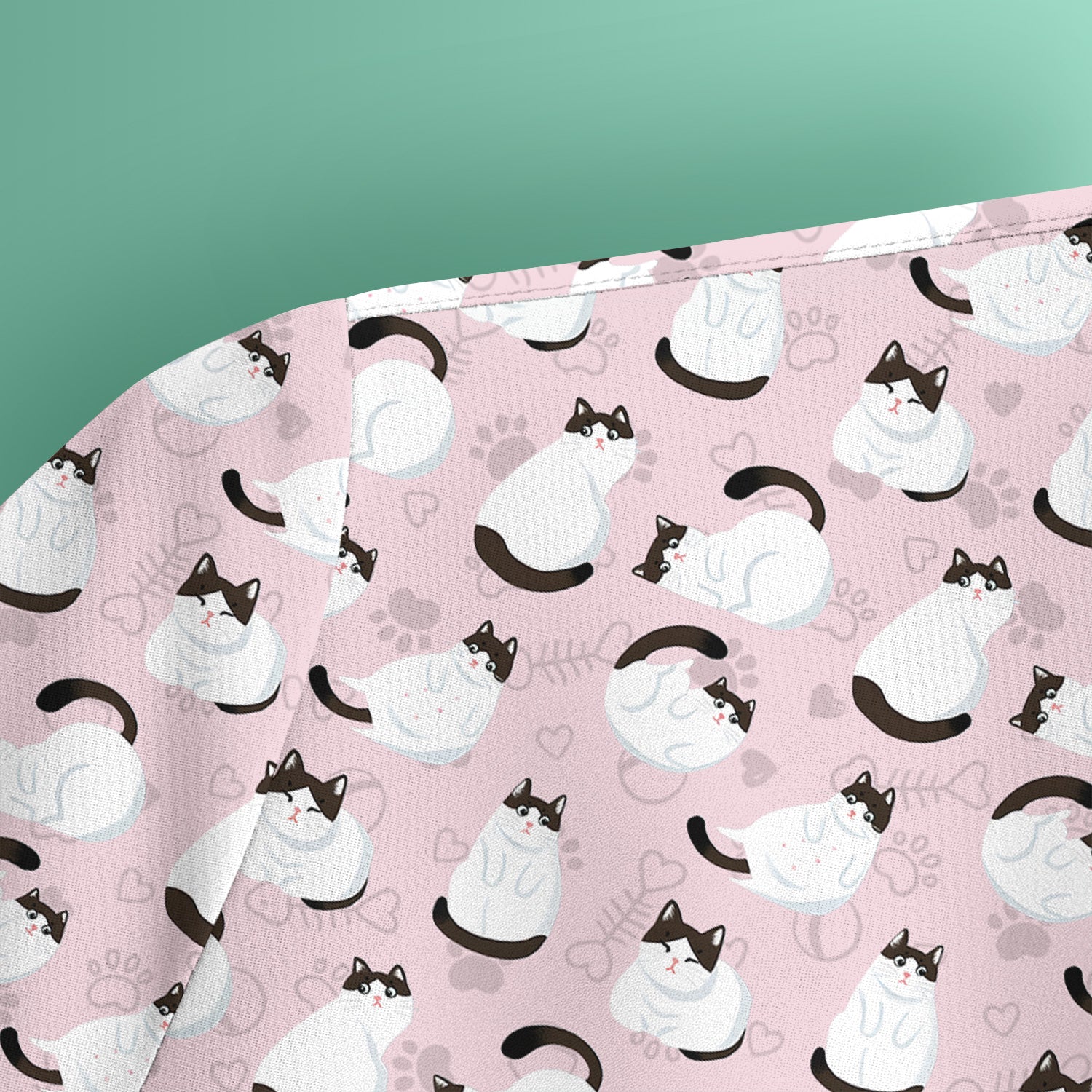 Cute Cat Pattern Medical Scrub Top, Breathable Fabrics Nursing Uniform