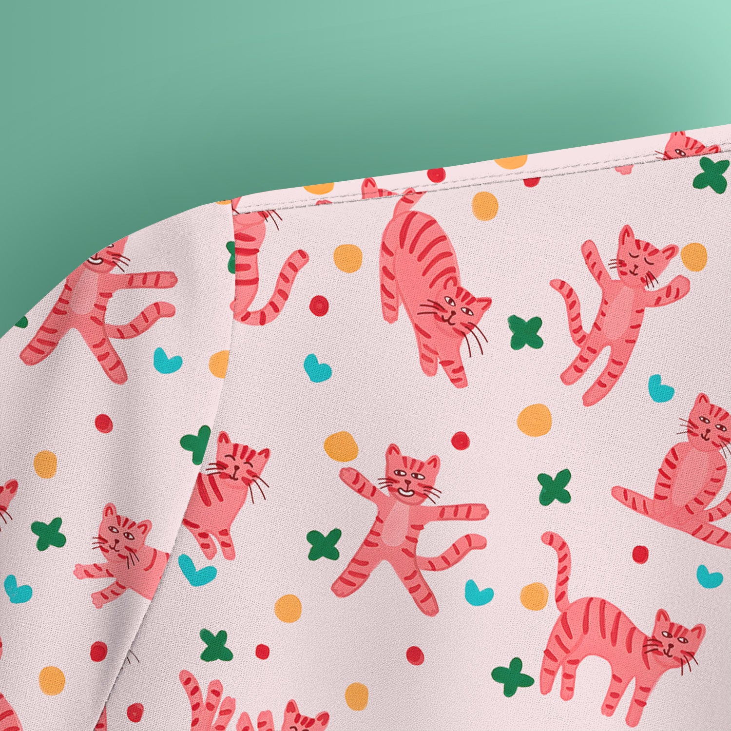Cute Pink Cat Pattern Scrub Top, Comfortable Scrubs for Nurses