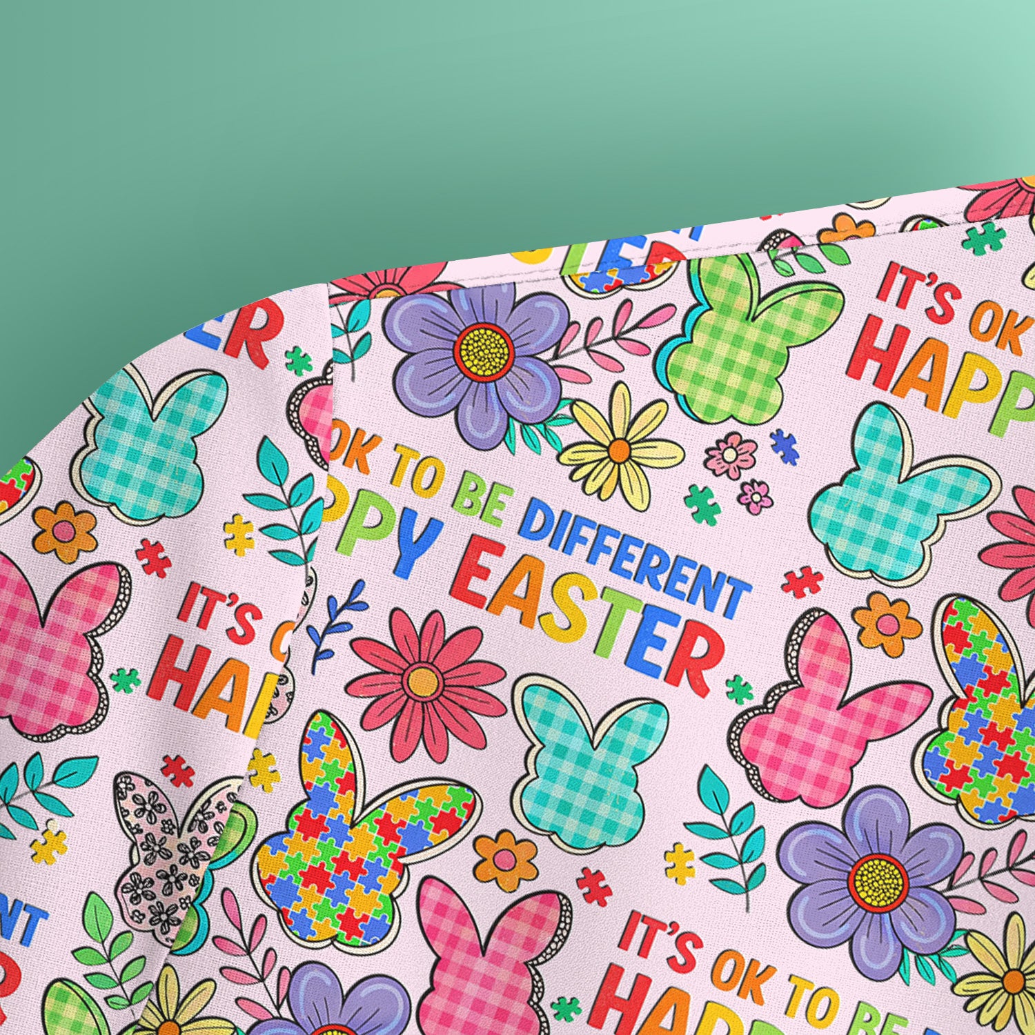 Happy Easter Bunny Floral Print Scrub Top, Breathable Fabrics Nursing Uniform
