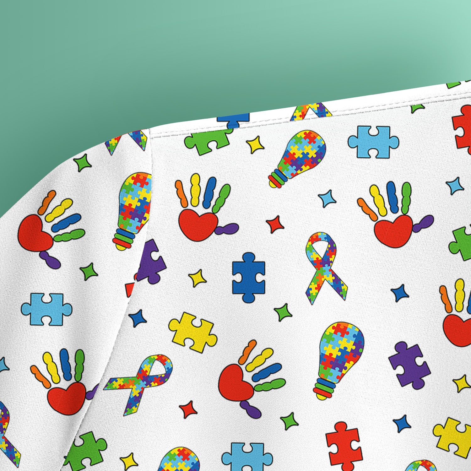 Autism Awareness Colorful Puzzle Pattern Scrub Top, Comfortable Scrubs for Nurses