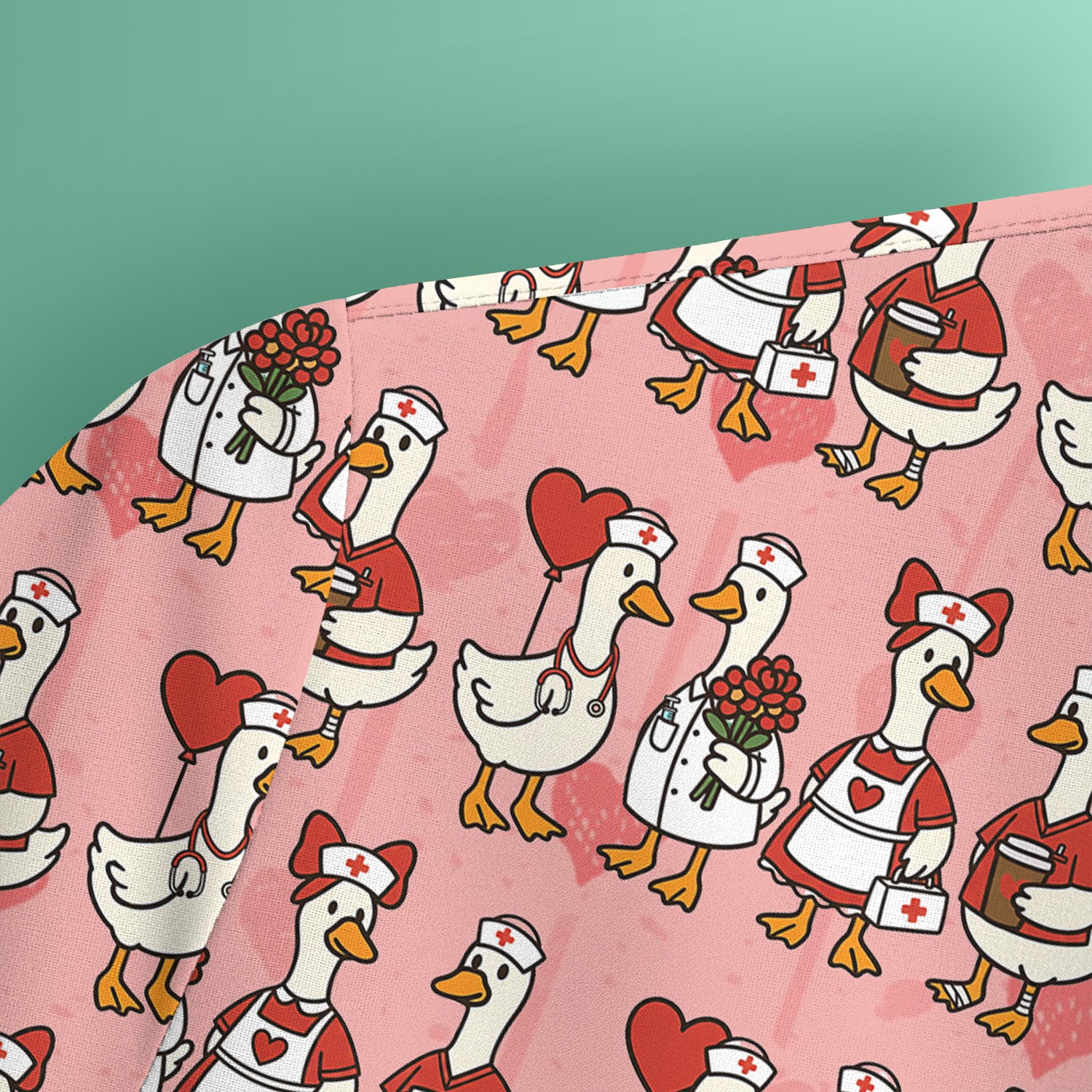 Valentine Nurse Goose Pattern Scrub Top, Comfortable Scrubs for Nurse
