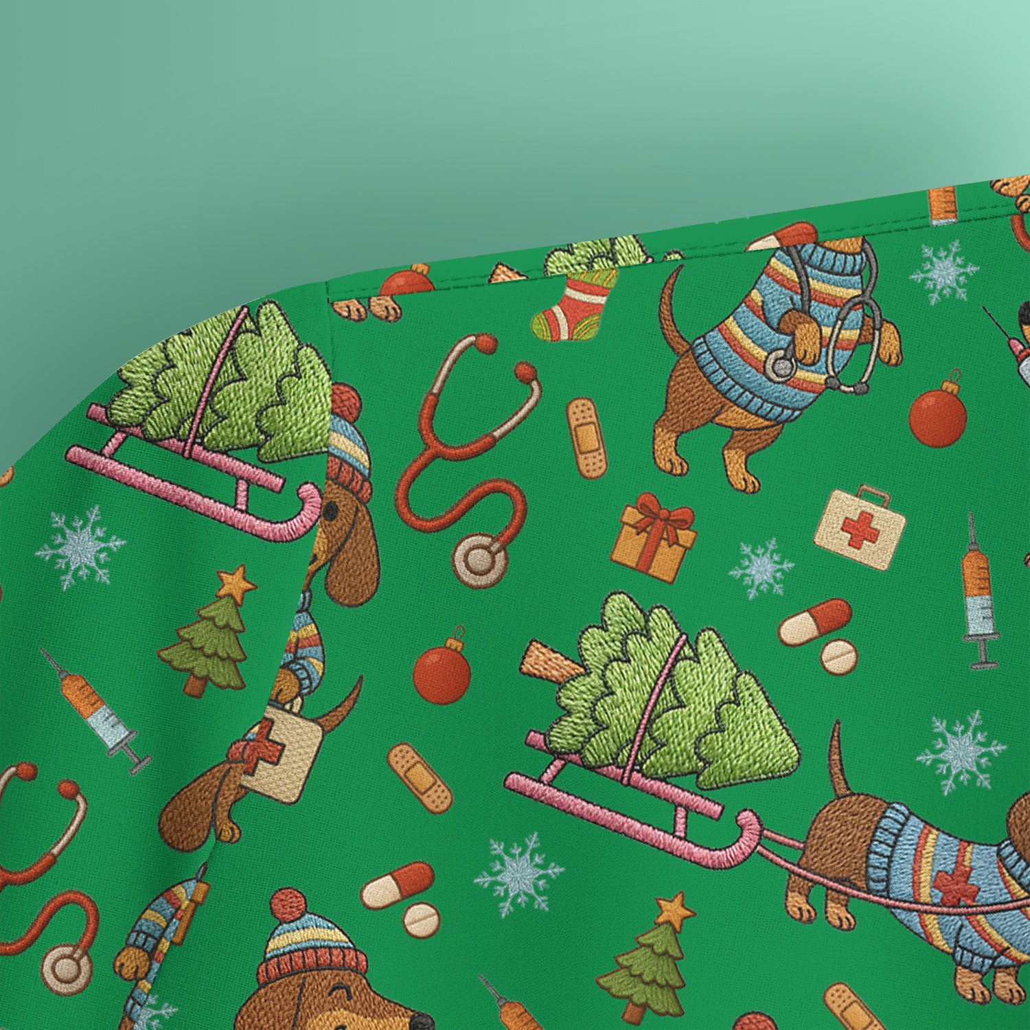 Dachshund Dog Scrub For Nurse, Funny Wiener Dog Lover Gift, Cute Dog 3D Knit Pattern Shirt