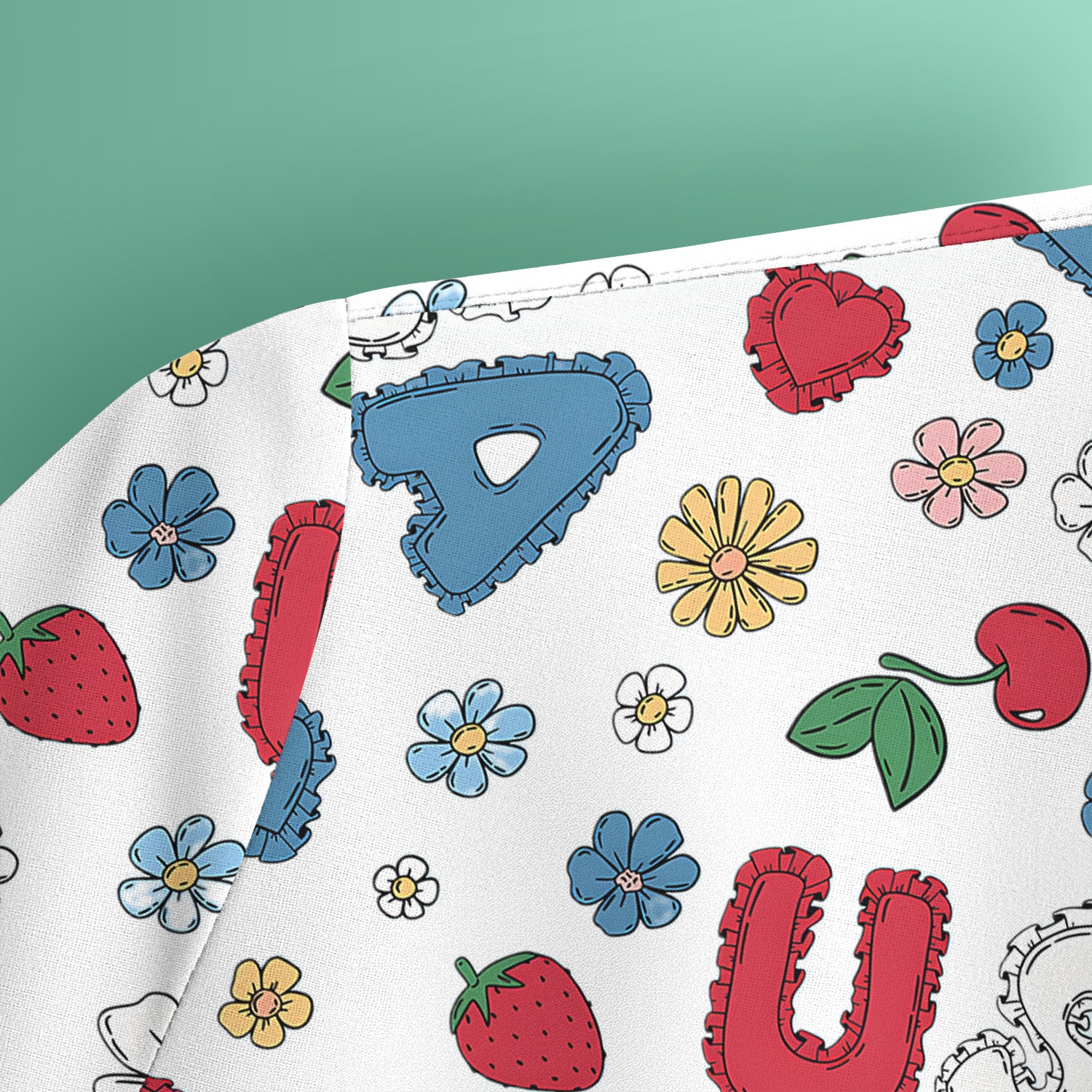 USA Cherry Strawberry Floral Patch Pattern Scrub Top, Comfortable Scrubs for Nurses