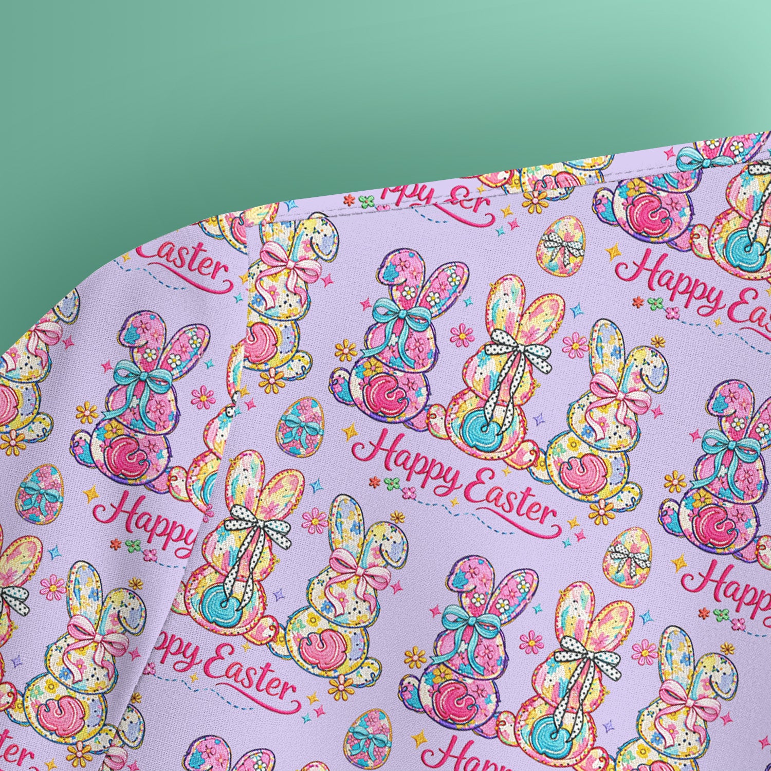 Pink Happy Easter Bunny Pattern Scrub Top, Comfortable Scrubs for Nurses