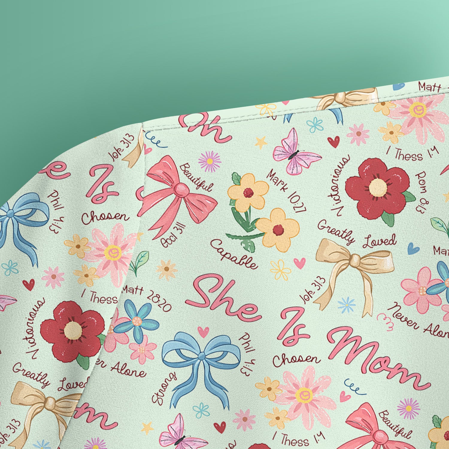 She Is Mom Floral Bow Pattern Scrub Top, Comfortable Scrubs for Nurses