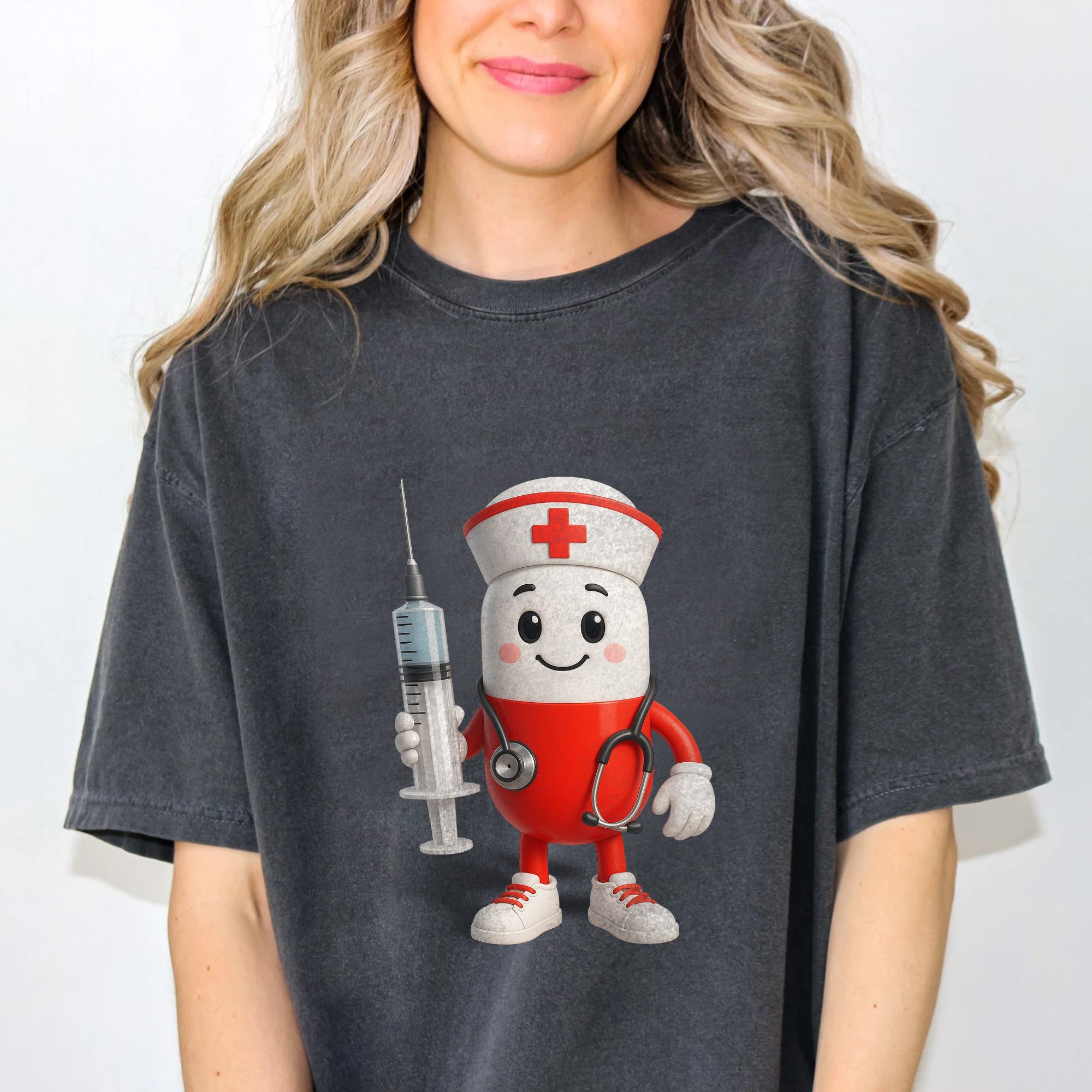 Personalized Funny Nurse Shirt with Pill Cartoon – I Will Stab You Quote Tee for RN LPN CNA  – Cute Medical Humor Gift for Healthcare Workers