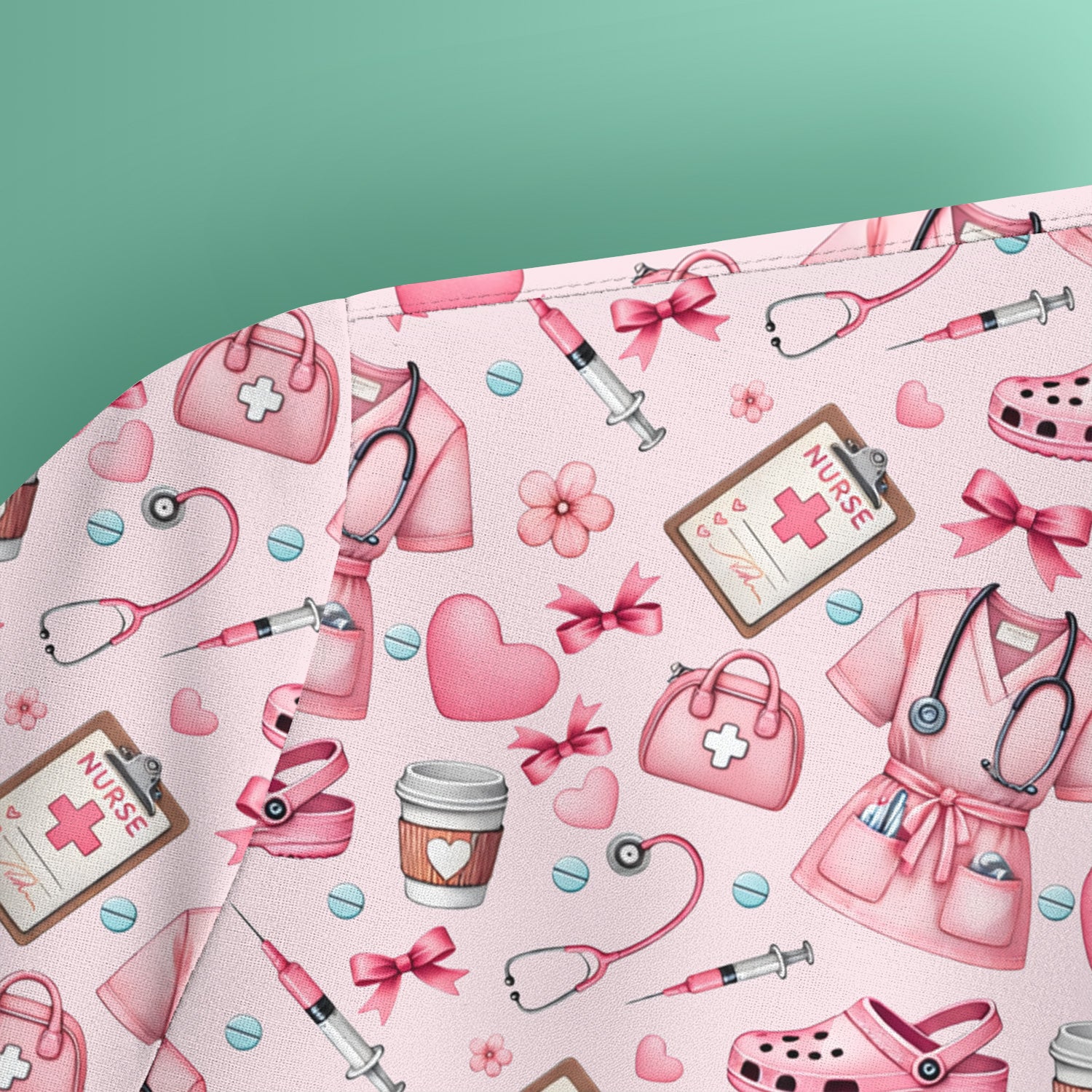 Valentine Pink Nurse Icons Print Scrub Top, Comfortable Scrubs for Nurses