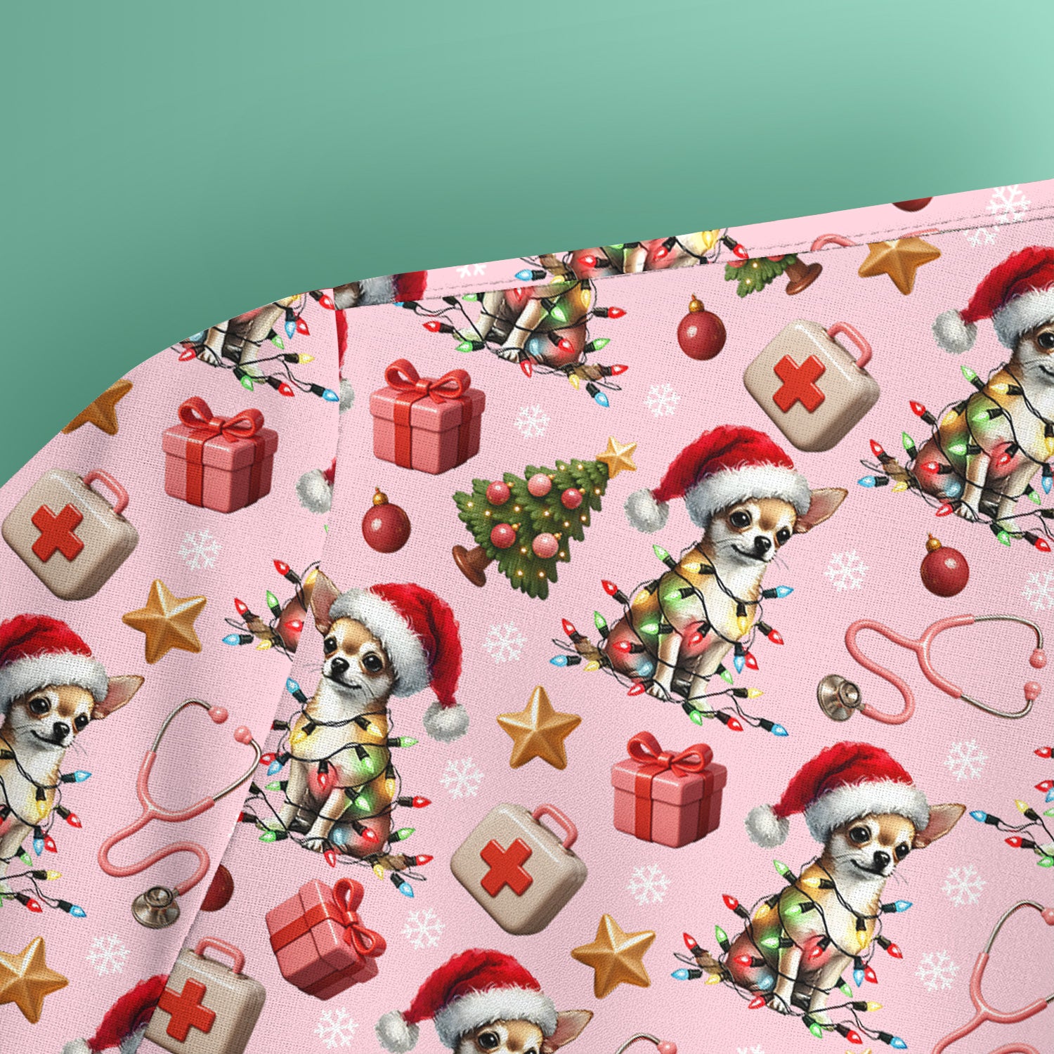 Funny Chihuahua Nurse Scrub Set, Christmas Dog Pattern Scrub With Top And Pants, Holiday Scrubs for RN, LPN, CNA, Vet Tech Gift