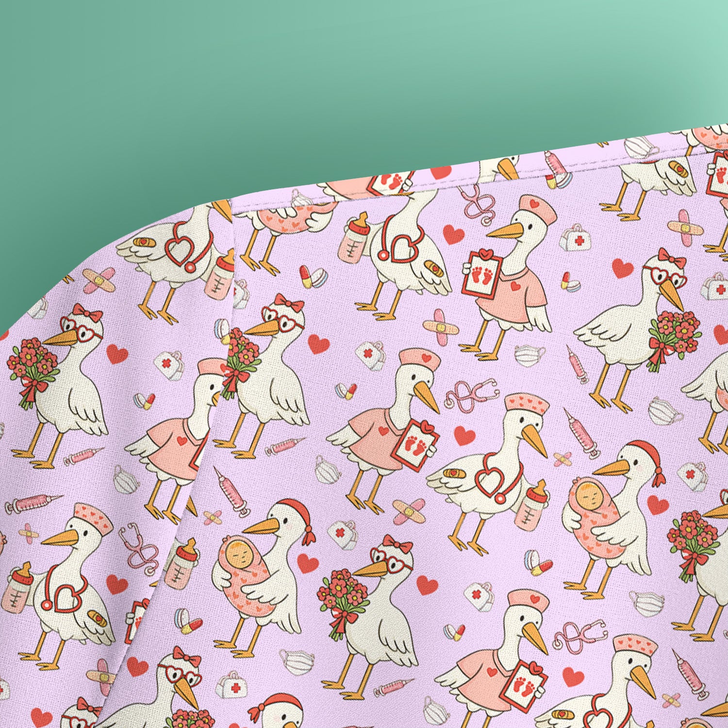 Cute Goose Nurse Valentine Pattern Scrub Top, Breathable Fabrics Nursing Uniform