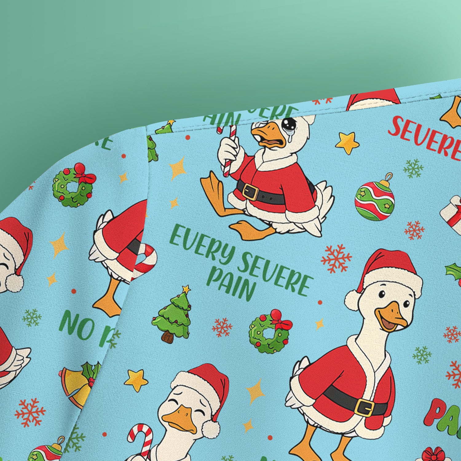 Funny Goose Christmas Scrub Top - Pain Scale Nurse Pattern Shirt - Cute Holiday Medical Scrubs for Women