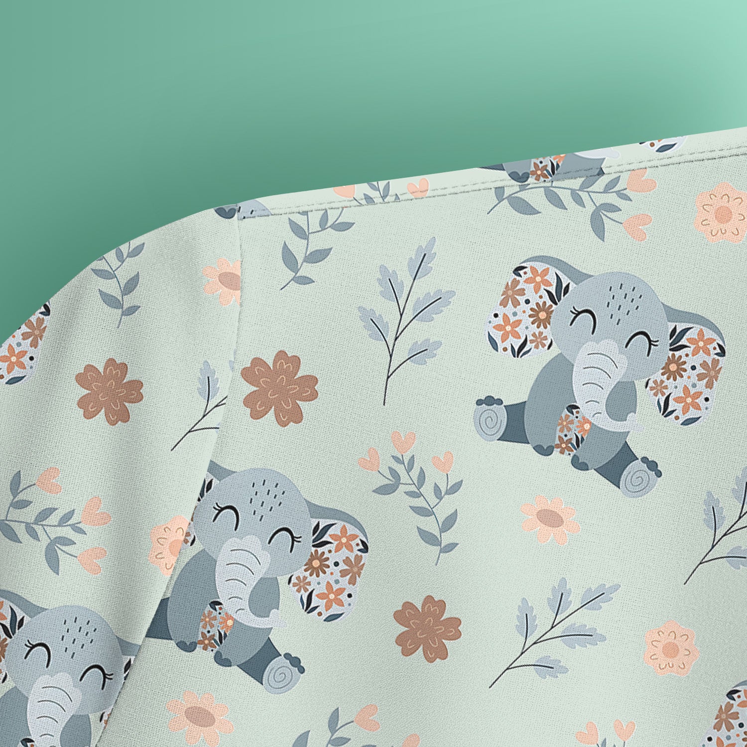 Cute Elephant Floral Print Scrub Top, Comfortable Scrubs for Nurses