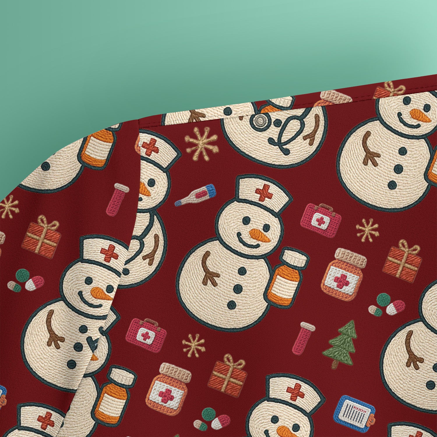 Snowman Nurse Christmas Scrub Top – Festive Medical Pattern Shirt – Cute Holiday Uniform For Nursing