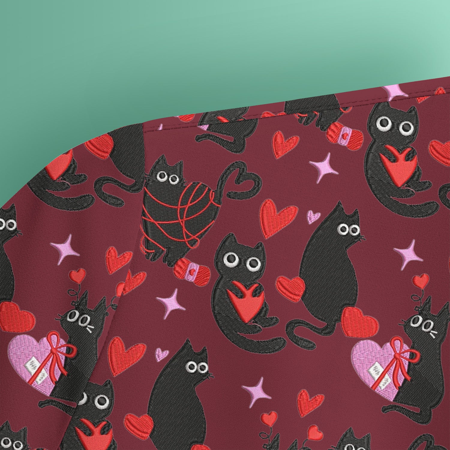 Valentine’s Day Scrub Top, Cute Black Cat With Heart Pattern Nurse Shirt, Breathable Fabrics Nursing Uniform