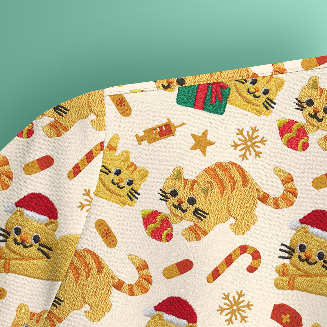 Christmas Cat Nurse Scrub Top, Cute Holiday Kitty Medical Uniform Shirt For Nursing