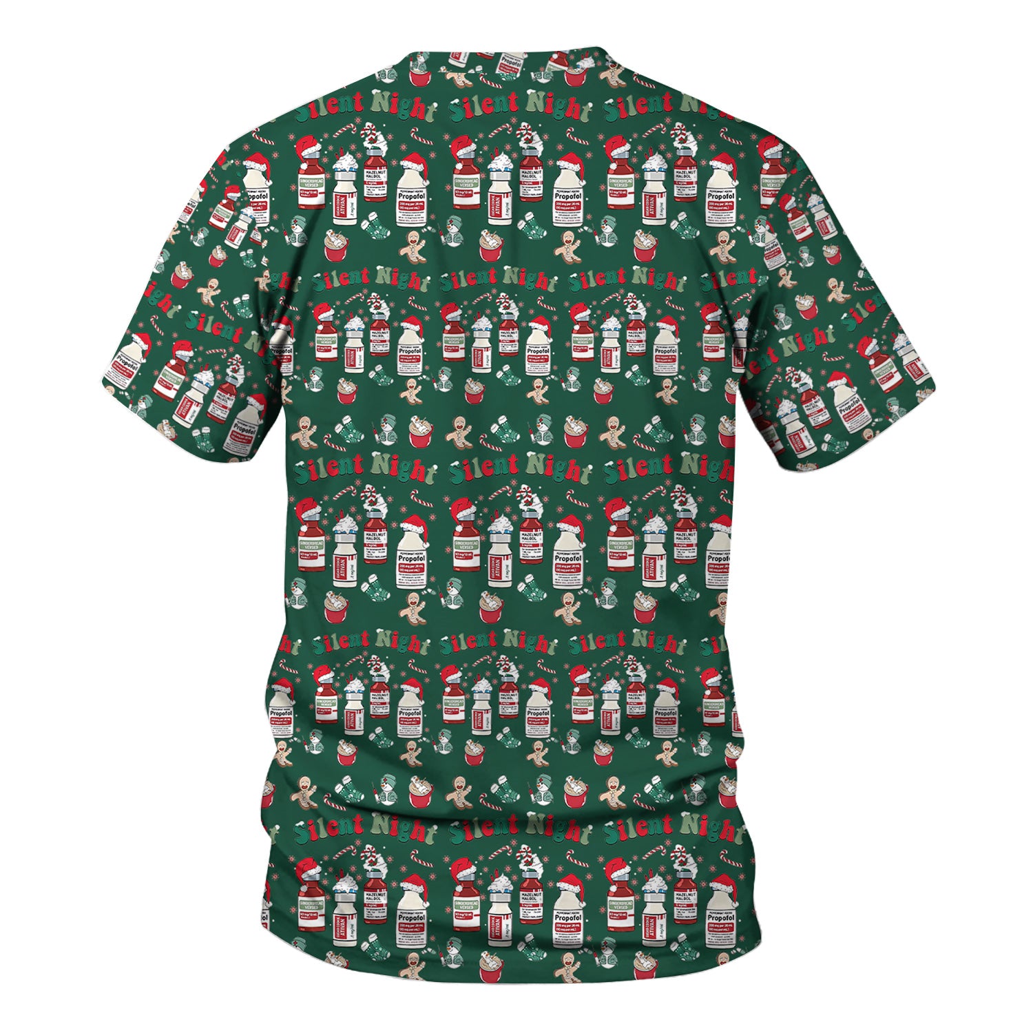 Funny Nurse Christmas Scrub Top - Silent Night & Medication Design - Holiday Gift for RN LPN CNA