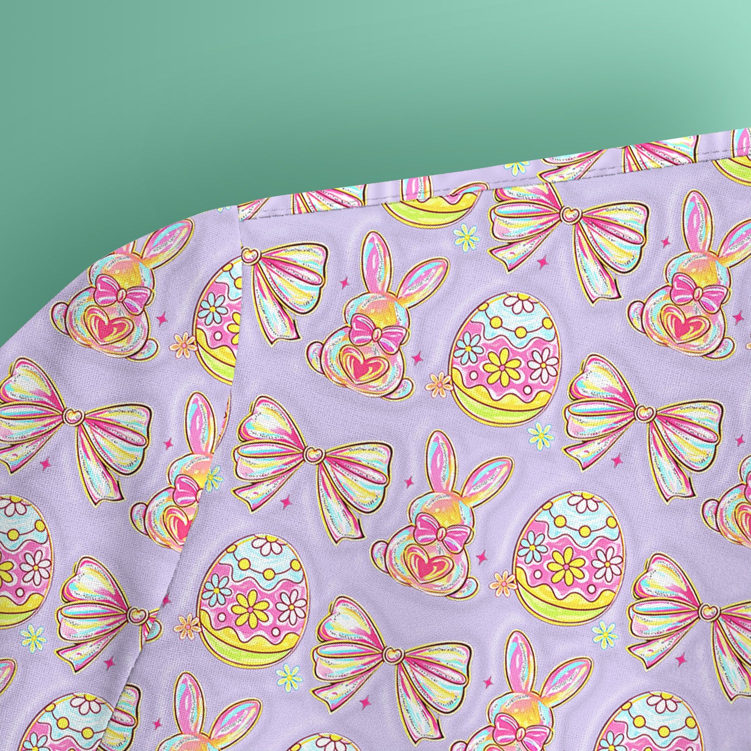 Easter Bunny Pastel Egg Bow Pattern Scrub Top, Breathable Fabrics Nursing Uniform