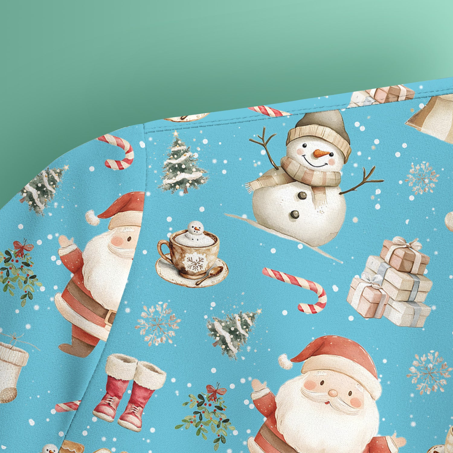 Christmas Santa Pattern  Scrub Top – Cute Medical Uniform for Nurses - Breathable Fabrics Nursing Uniform