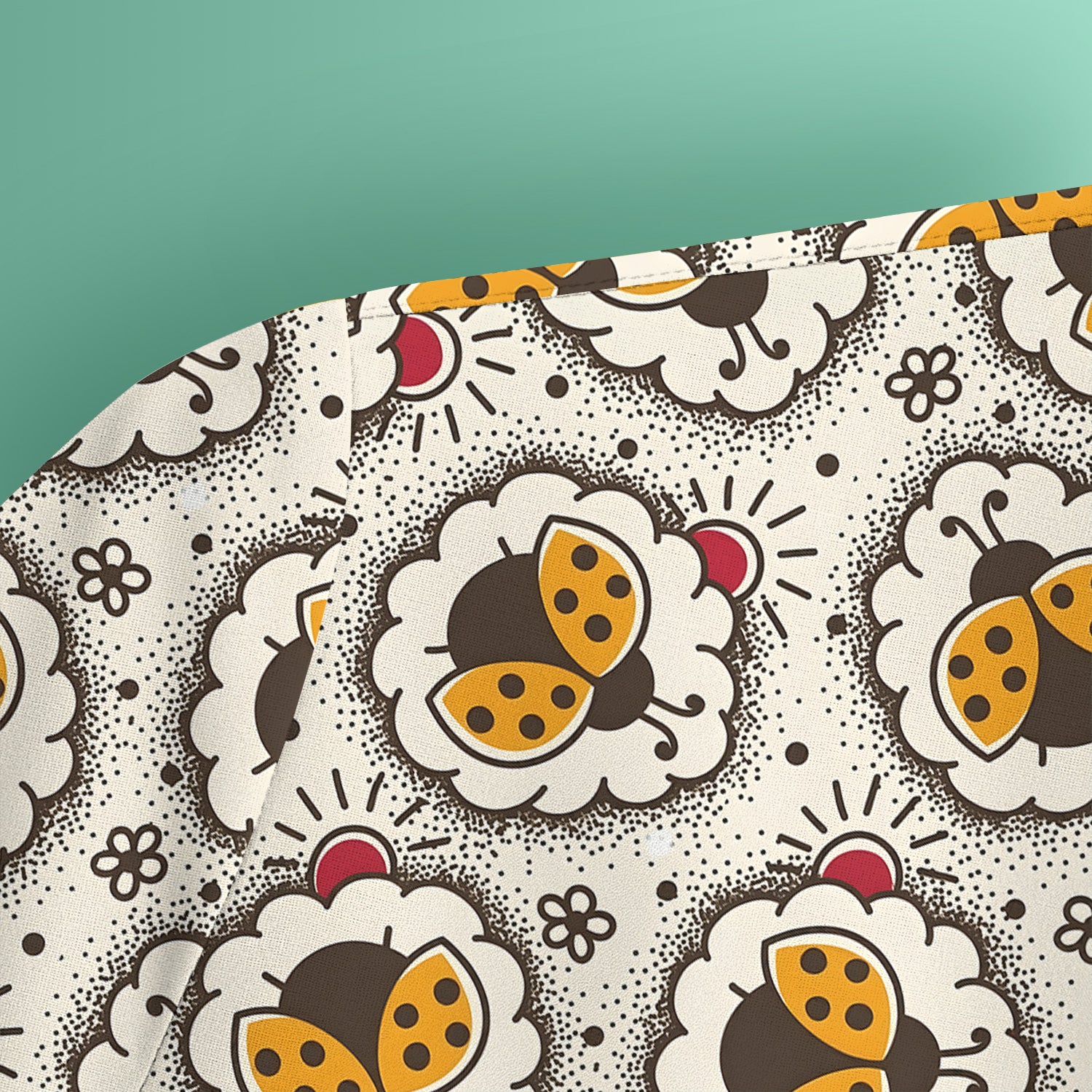 Cute Ladybug in Floral Frame Pattern Scrub Top, Breathable Fabrics Nursing Uniform