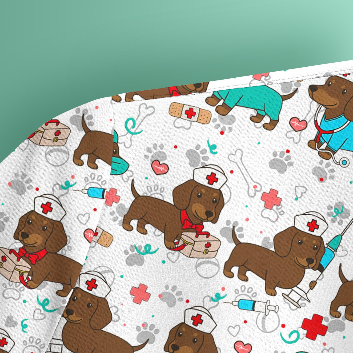 Cute Wiener Dog Dachshund Nurse Scrub Top, Funny Dachshund Dog Scrubs Shirt, Breathable Fabrics Nursing Uniform