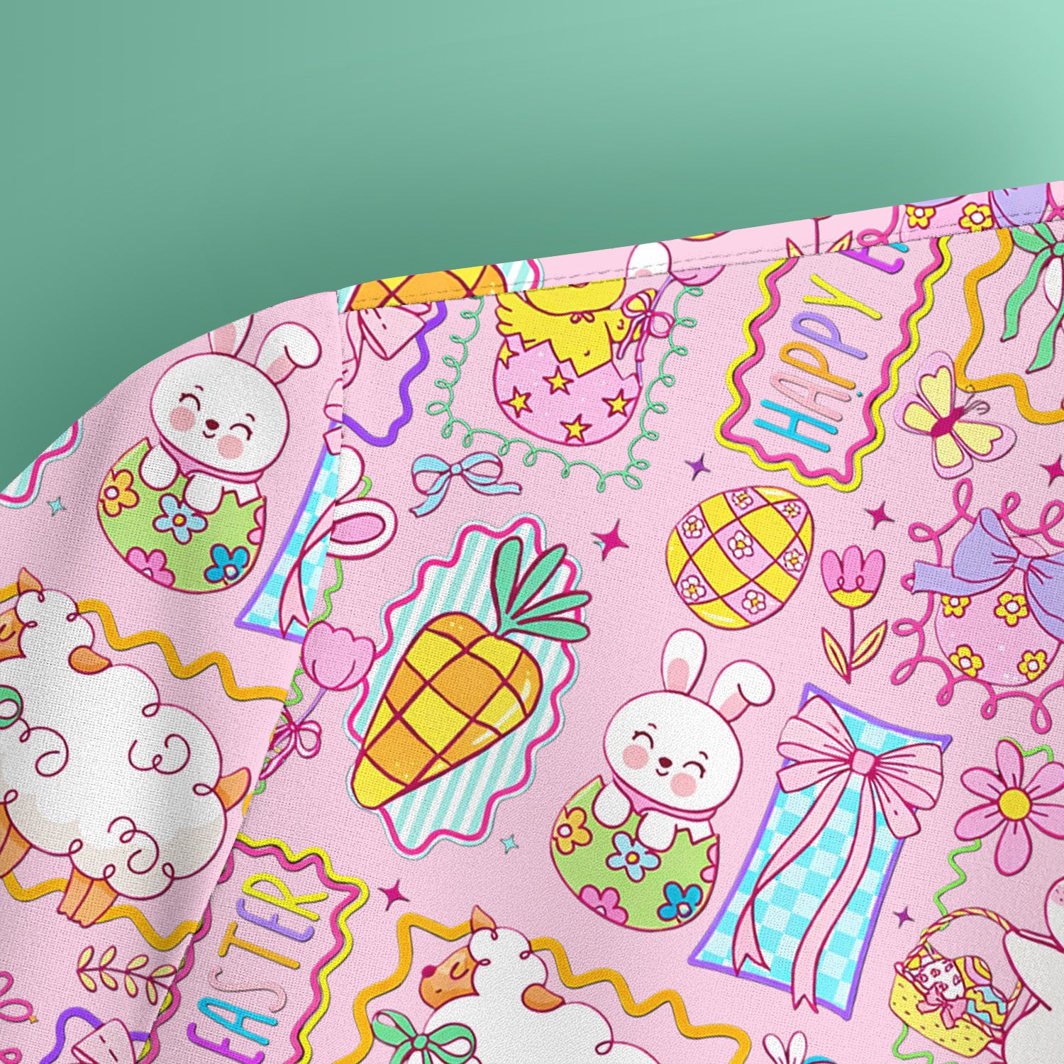 Cute Easter Bunny Egg and Bow Print Scrub Top, Breathable Fabrics Nursing Uniform
