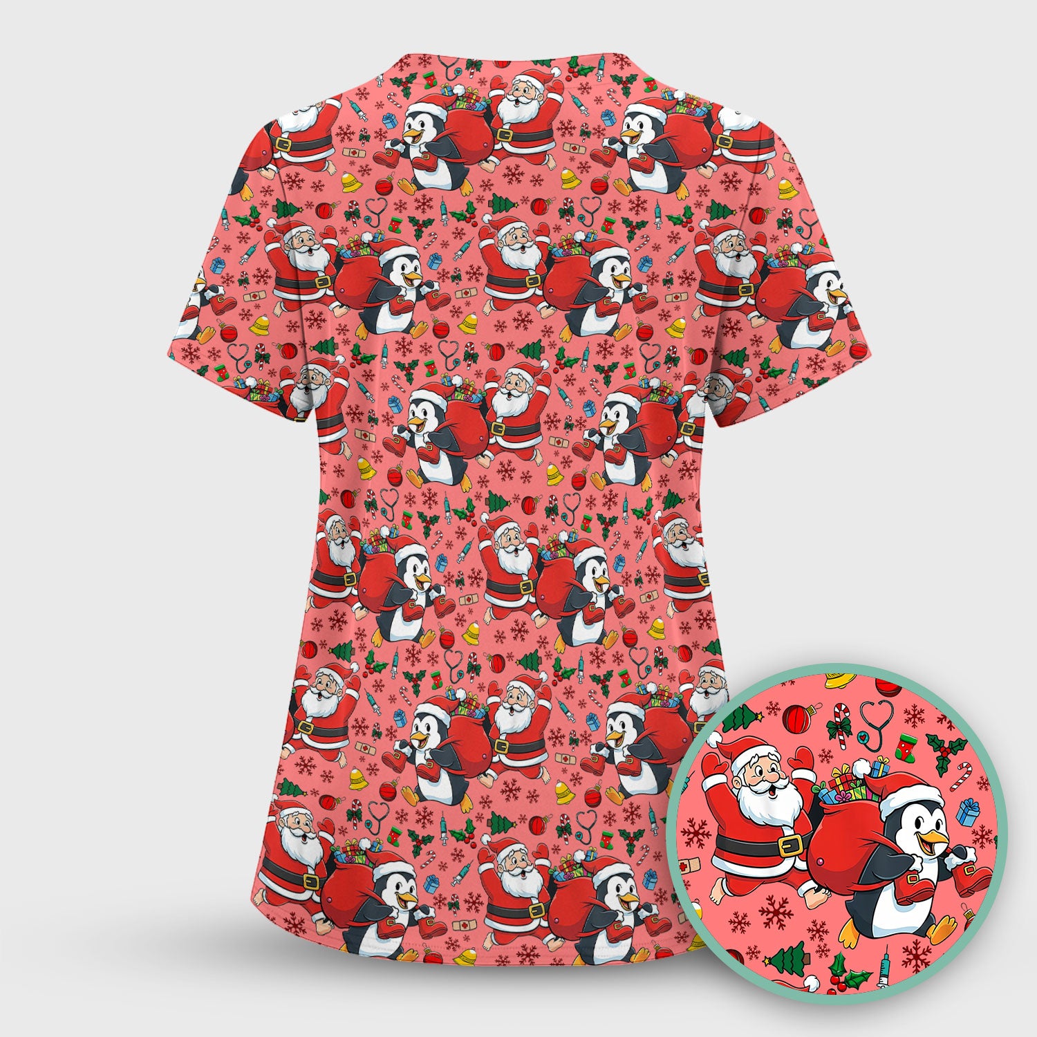 Funny Penguin Christmas Scrub Top - Santa Holiday Nurse Uniform for Women - Medical Gift for RN CNA LPN