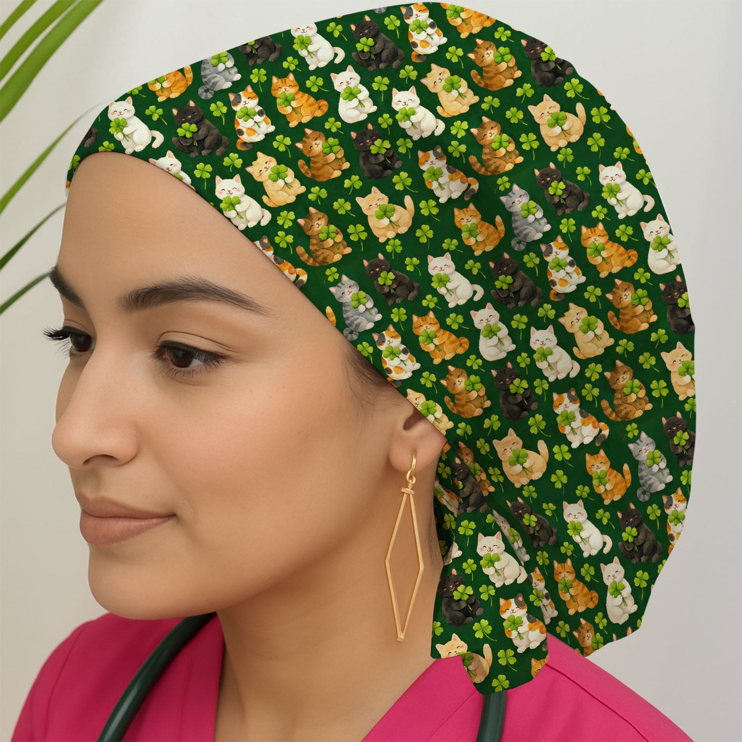 Funny St. Patrick’s Black Cat Nurse Scrub Cap, Comfortable Uniform Scrubs For Nursing