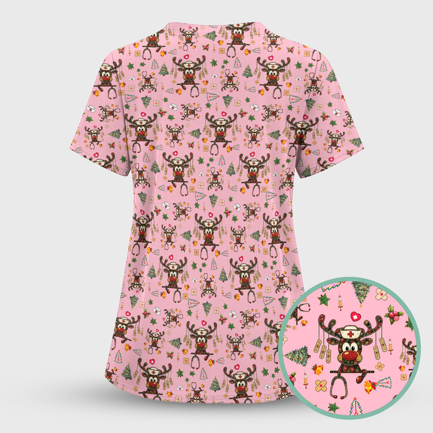 Reindeer Christmas Nurse Scrub Top - Funny Holiday Scrub Shirt - Cute Medical Uniform for Women RN LPN CNA Gift