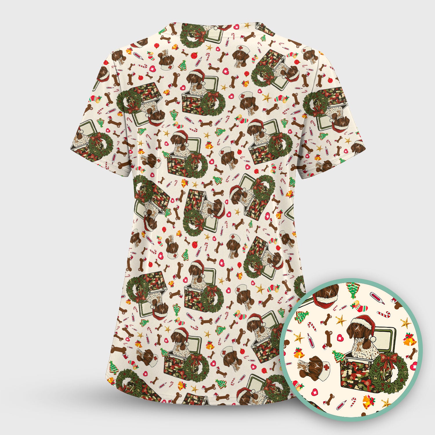 Christmas Dachshund Scrub Top - Cute Sausage Dog Nurse Shirt - Funny Holiday Medical Uniform for Women RN LPN CNA Gift