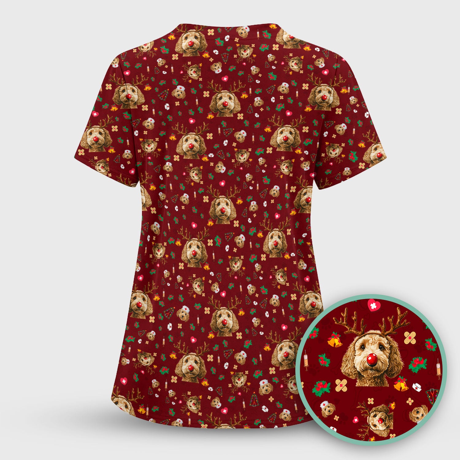 Christmas Labradoodle Scrub Top - Funny Reindeer Dog Nurse Shirt - Cute Holiday Medical Uniform for Women Healthcare Gift